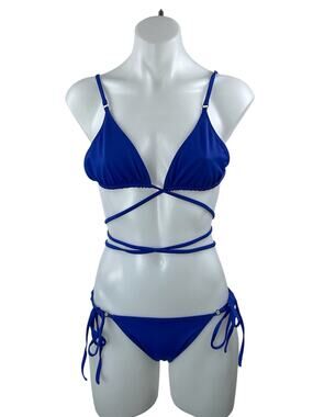 PALM Womens Blue Triangle Strappy Tie Two Piece Bikini Swimsuit Swimwear Size 2
